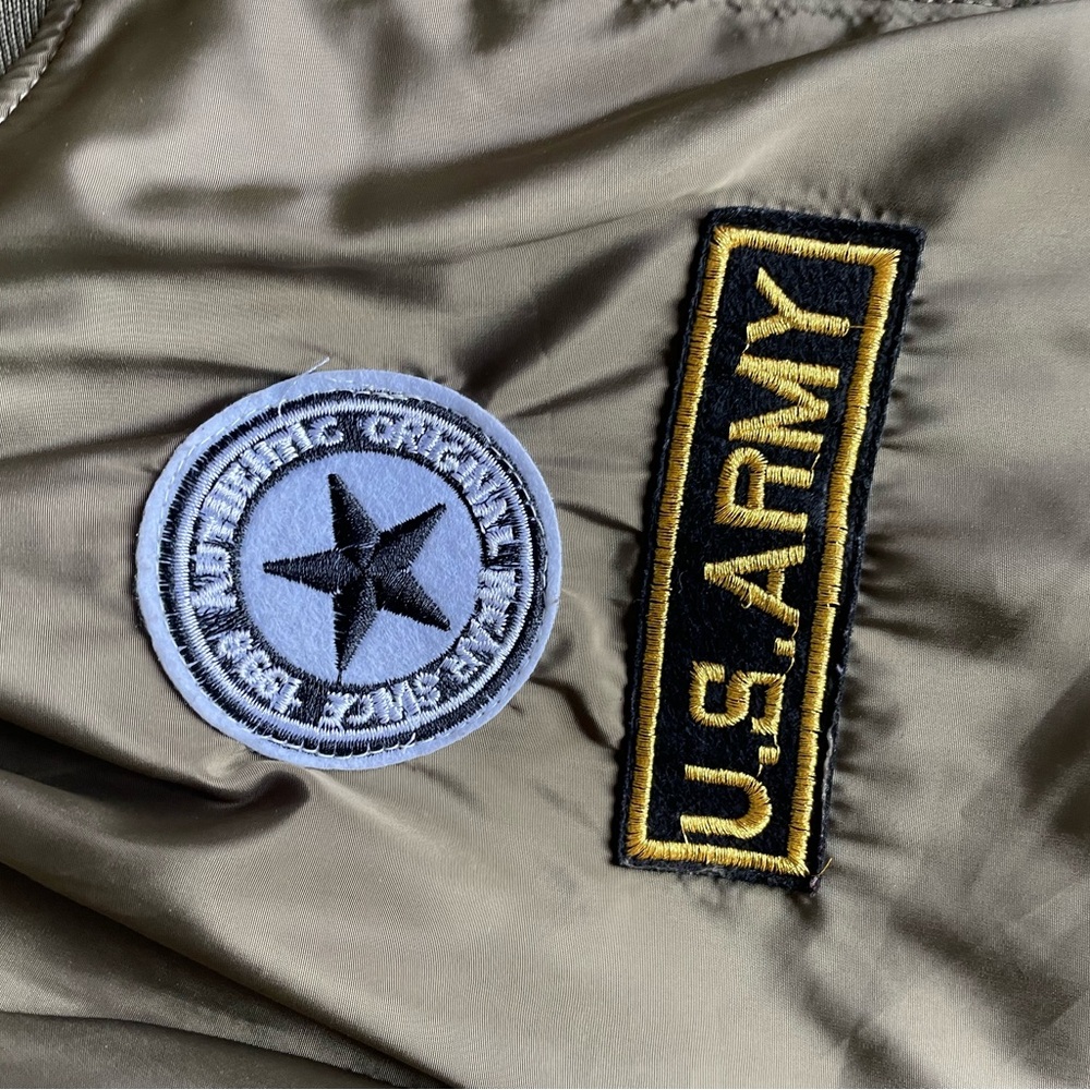 Army Green Bomber Jacket with Army Patches Size M